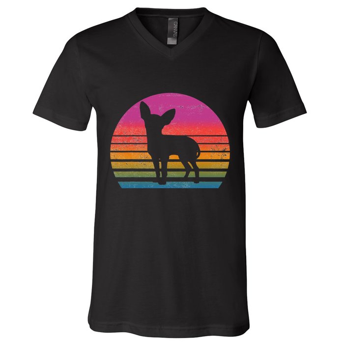 Retro 80's Chihuahua, Chihuahua Lover, Chihuahua Mom V-Neck T-Shirt