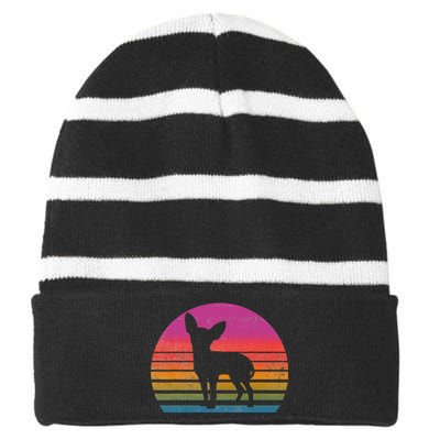 Retro 80's Chihuahua, Chihuahua Lover, Chihuahua Mom Striped Beanie with Solid Band