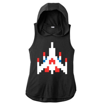 Retro 80's Computer Game Space Ship Ladies PosiCharge Tri-Blend Wicking Draft Hoodie Tank