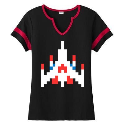 Retro 80's Computer Game Space Ship Ladies Halftime Notch Neck Tee