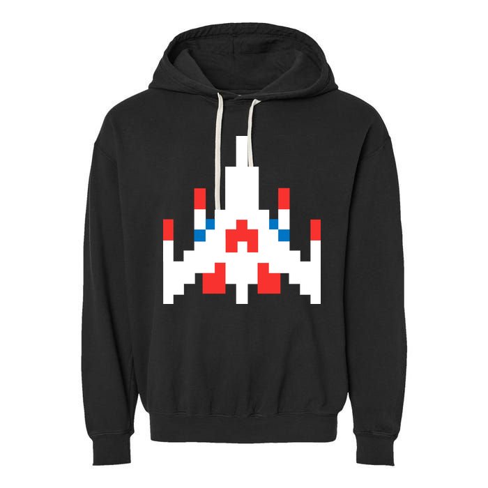 Retro 80's Computer Game Space Ship Garment-Dyed Fleece Hoodie