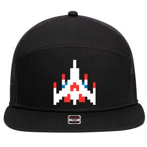 Retro 80's Computer Game Space Ship 7 Panel Mesh Trucker Snapback Hat