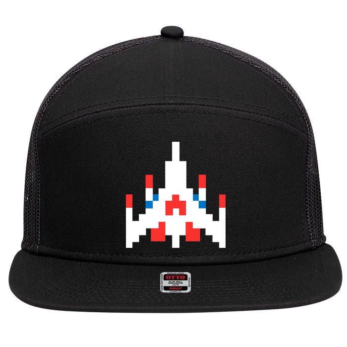 Retro 80's Computer Game Space Ship 7 Panel Mesh Trucker Snapback Hat