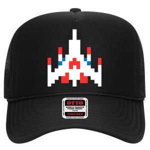 Retro 80's Computer Game Space Ship High Crown Mesh Back Trucker Hat