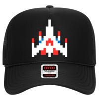 Retro 80's Computer Game Space Ship High Crown Mesh Back Trucker Hat