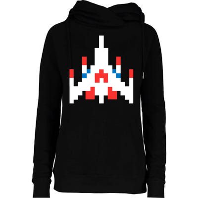 Retro 80's Computer Game Space Ship Womens Funnel Neck Pullover Hood