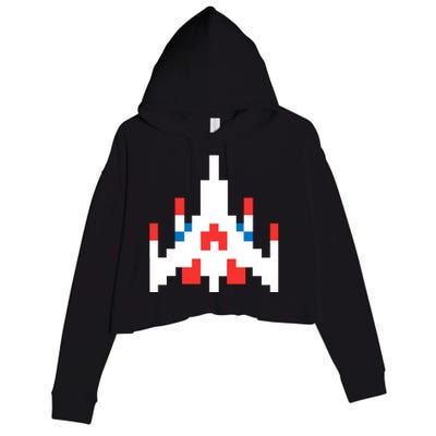 Retro 80's Computer Game Space Ship Crop Fleece Hoodie