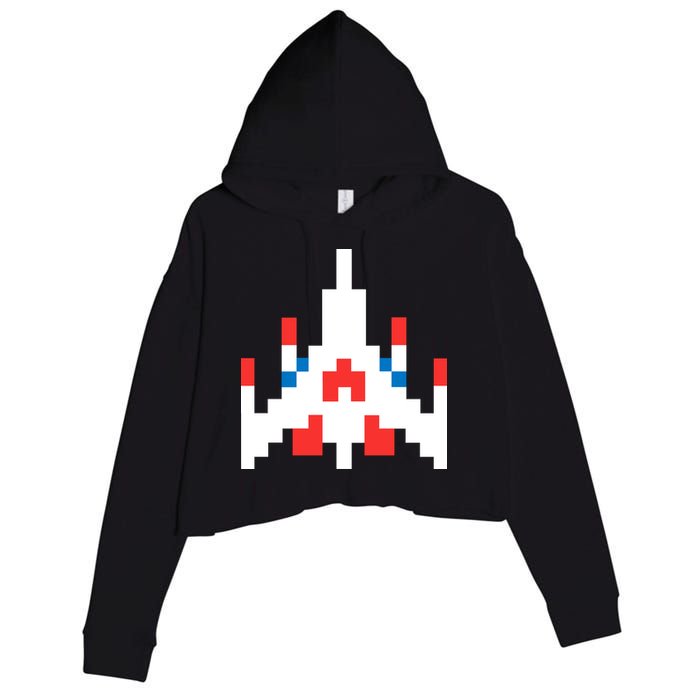 Retro 80's Computer Game Space Ship Crop Fleece Hoodie