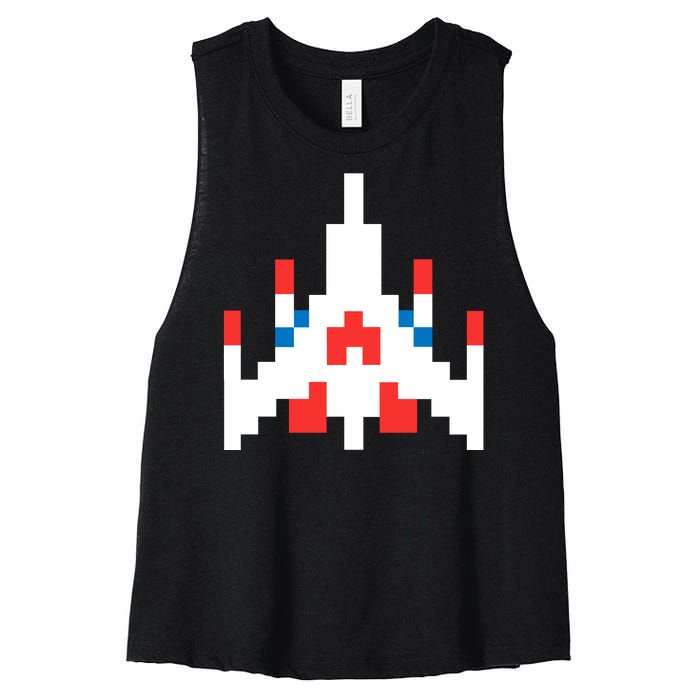 Retro 80's Computer Game Space Ship Women's Racerback Cropped Tank