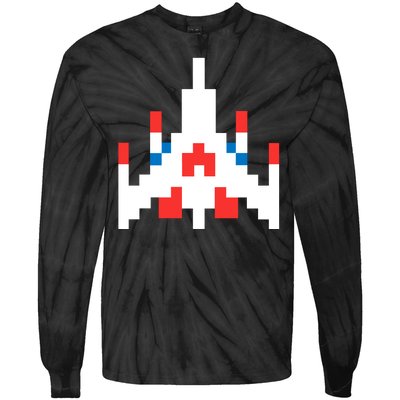 Retro 80's Computer Game Space Ship Tie-Dye Long Sleeve Shirt