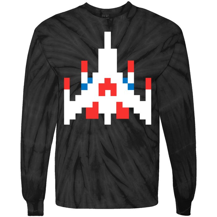 Retro 80's Computer Game Space Ship Tie-Dye Long Sleeve Shirt