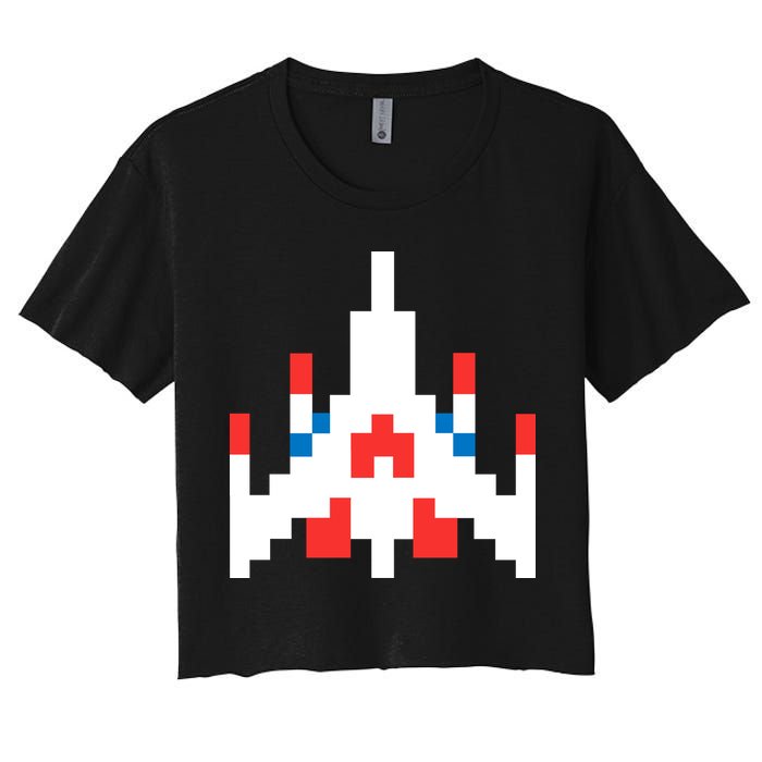 Retro 80's Computer Game Space Ship Crop Top