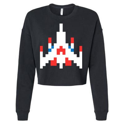 Retro 80's Computer Game Space Ship Cropped Pullover Crew