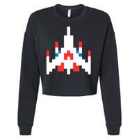 Retro 80's Computer Game Space Ship Cropped Pullover Crew