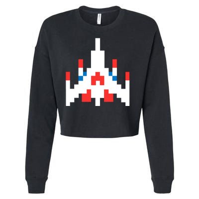 Retro 80's Computer Game Space Ship Cropped Pullover Crew