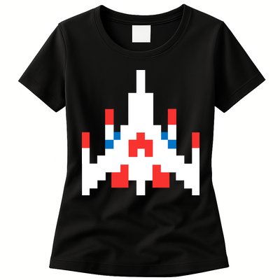 Retro 80's Computer Game Space Ship Womens T-Shirt