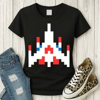 Retro 80's Computer Game Space Ship Womens T-Shirt
