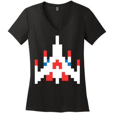 Retro 80's Computer Game Space Ship Women's V-Neck T-Shirt
