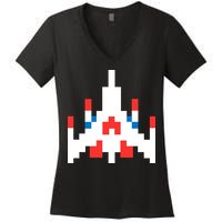 Retro 80's Computer Game Space Ship Women's V-Neck T-Shirt