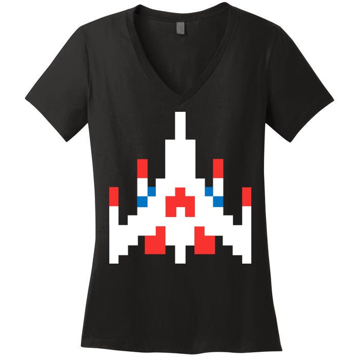 Retro 80's Computer Game Space Ship Women's V-Neck T-Shirt