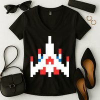 Retro 80's Computer Game Space Ship Women's V-Neck T-Shirt