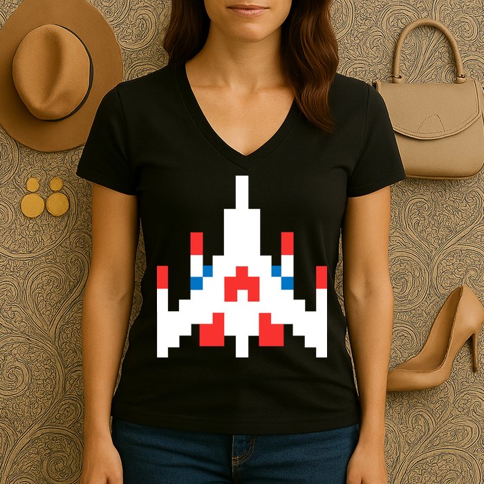 Retro 80's Computer Game Space Ship Women's V-Neck T-Shirt