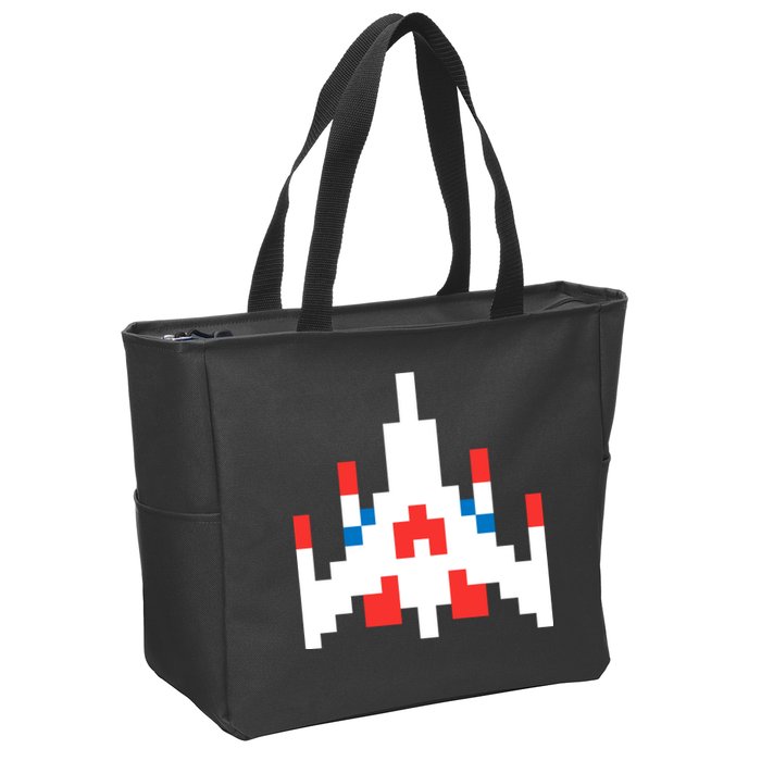 Retro 80's Computer Game Space Ship Zip Tote Bag
