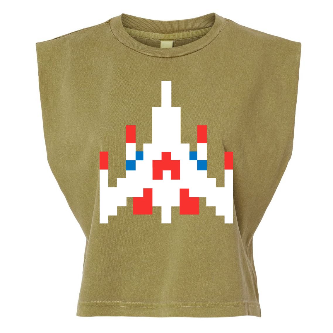 Retro 80's Computer Game Space Ship Garment-Dyed Women's Muscle Tee