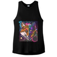 Retro 80's Digital Polygon Fox Ladies PosiCharge Tri-Blend Wicking Tank