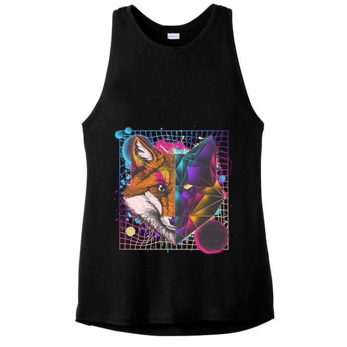 Retro 80's Digital Polygon Fox Ladies PosiCharge Tri-Blend Wicking Tank