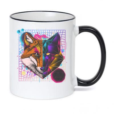 Retro 80's Digital Polygon Fox 11oz Black Color Changing Mug