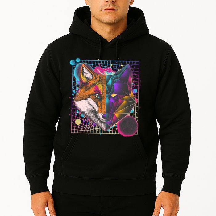 Retro 80's Digital Polygon Fox Hoodie