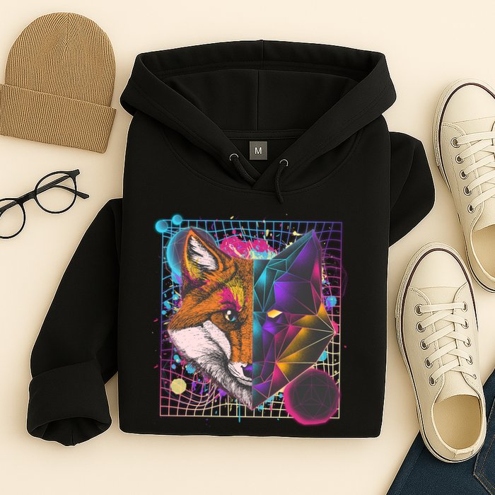 Retro 80's Digital Polygon Fox Hoodie