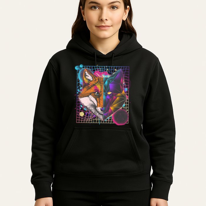 Retro 80's Digital Polygon Fox Hoodie