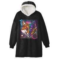 Retro 80's Digital Polygon Fox Hooded Wearable Blanket