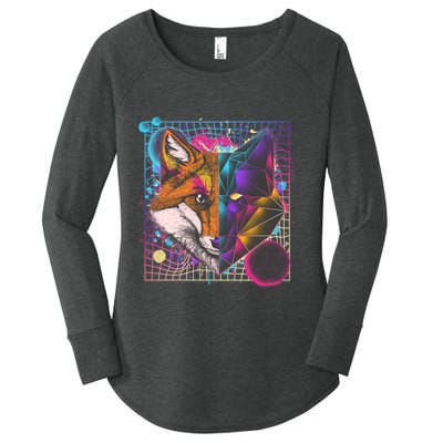 Retro 80's Digital Polygon Fox Women's Perfect Tri Tunic Long Sleeve Shirt