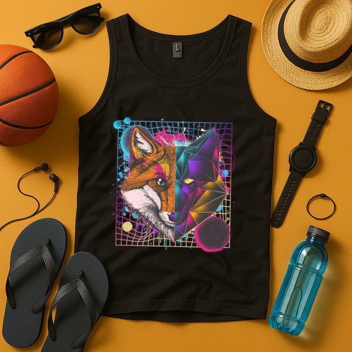 Retro 80's Digital Polygon Fox Tank Top