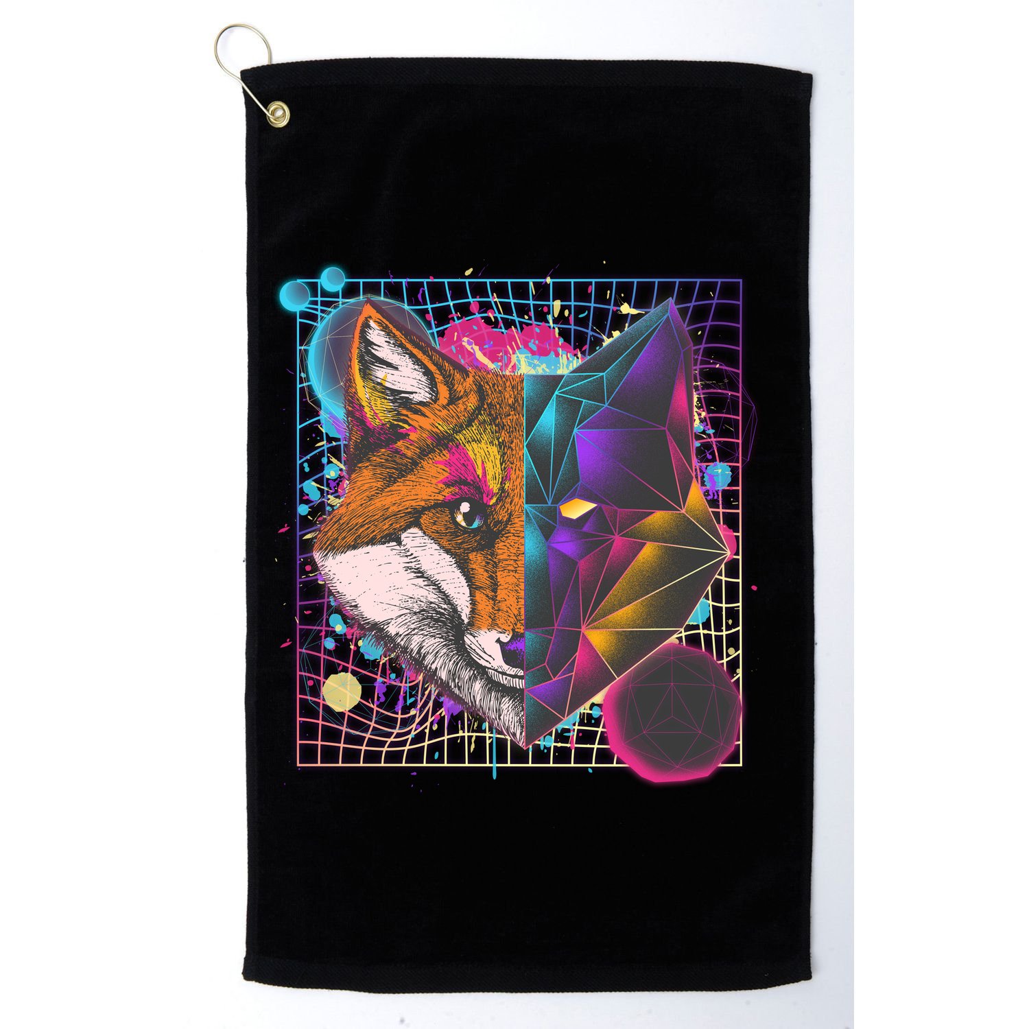 Retro 80's Digital Polygon Fox Golf Towel