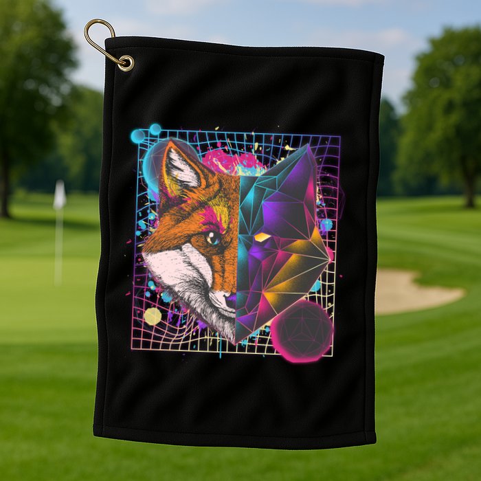 Retro 80's Digital Polygon Fox Golf Towel