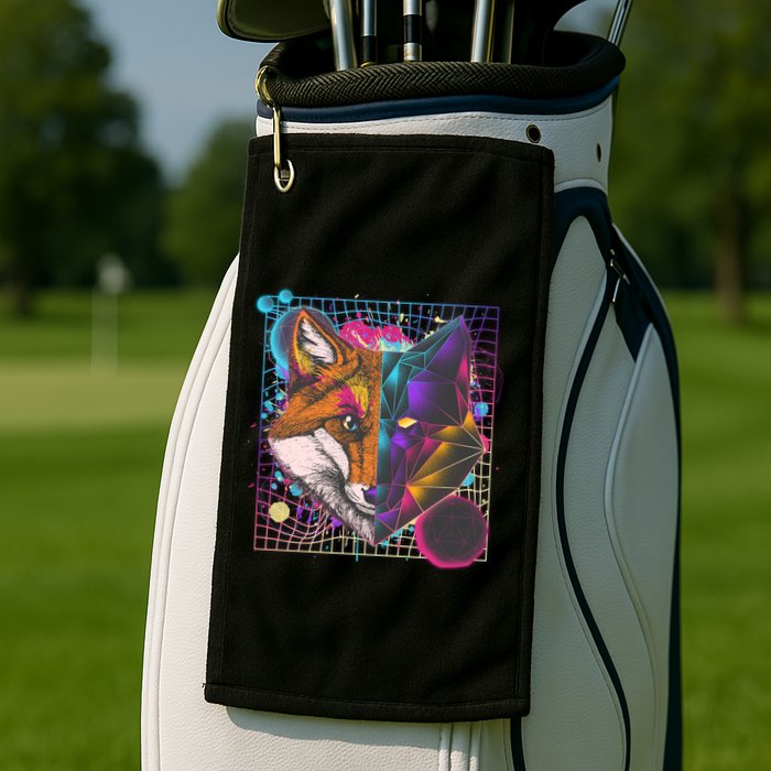 Retro 80's Digital Polygon Fox Golf Towel