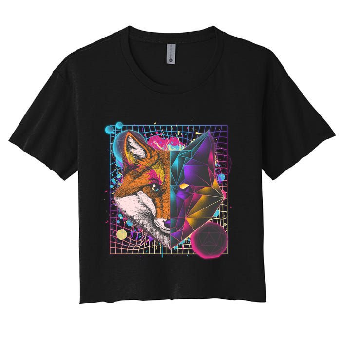 Retro 80's Digital Polygon Fox Crop Top