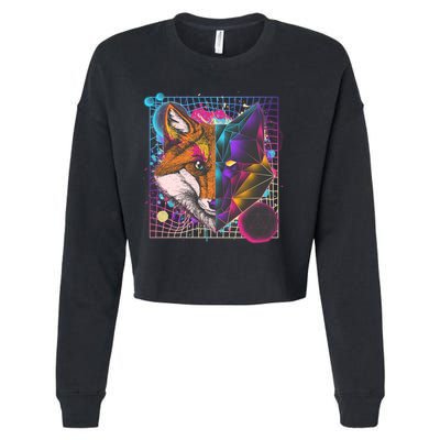 Retro 80's Digital Polygon Fox Cropped Pullover Crew