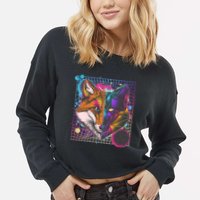 Retro 80's Digital Polygon Fox Cropped Pullover Crew