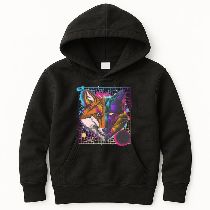 Retro 80's Digital Polygon Fox Kids Hoodie