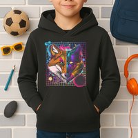 Retro 80's Digital Polygon Fox Kids Hoodie