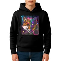 Retro 80's Digital Polygon Fox Kids Hoodie