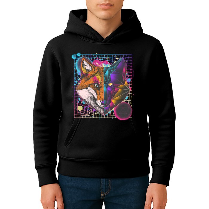 Retro 80's Digital Polygon Fox Kids Hoodie