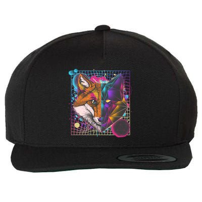 Retro 80's Digital Polygon Fox Wool Snapback Cap