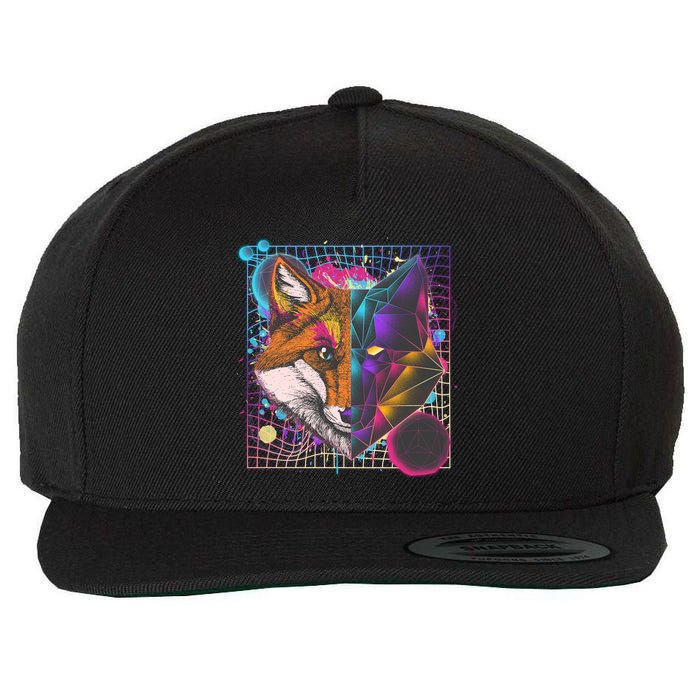 Retro 80's Digital Polygon Fox Wool Snapback Cap