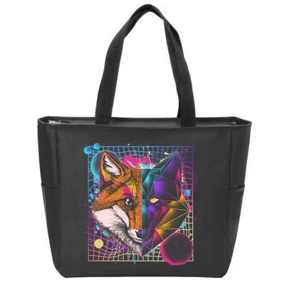 Retro 80's Digital Polygon Fox Zip Tote Bag